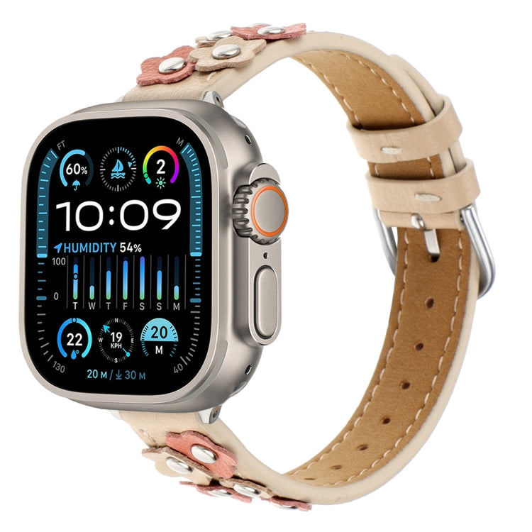 Stitched Flower Leather Watch Band, For Apple Watch SE 2023 44mm, For Apple Watch SE 2023 40mm, For Apple Watch Ultra 2 49mm, For Apple Watch Series 9 45mm, For Apple Watch Series 9 41mm, For Apple Watch Ultra 49mm, For Apple Watch Series 8 41mm       ...
