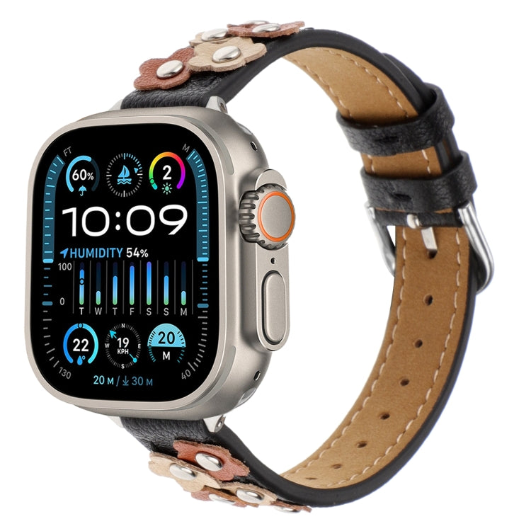 Stitched Flower Leather Watch Band, For Apple Watch SE 2023 44mm, For Apple Watch SE 2023 40mm, For Apple Watch Ultra 2 49mm, For Apple Watch Series 9 45mm, For Apple Watch Series 9 41mm, For Apple Watch Ultra 49mm, For Apple Watch Series 8 41mm�������...