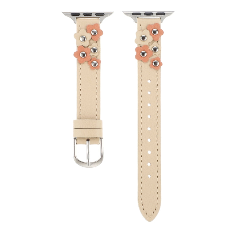 Stitched Flower Leather Watch Band, For Apple Watch SE 2022 40mm, For Apple Watch SE 2022 44mm, For Apple Watch Series 7 41mm, For Apple Watch Series 7 45mm, For Apple Watch SE 40mm, For Apple Watch SE 44mm, For Apple Watch Series 6 40mm���������������...
