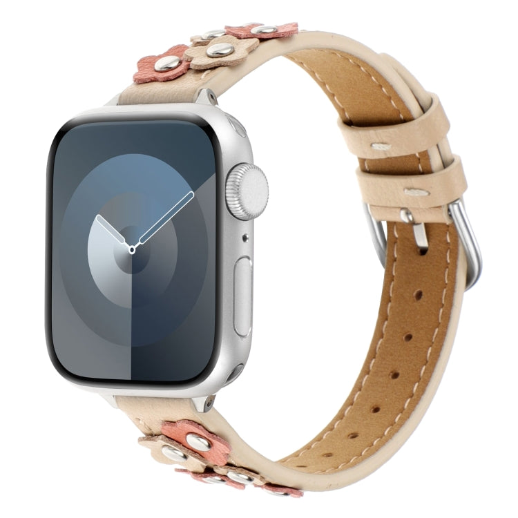 Stitched Flower Leather Watch Band, For Apple Watch SE 2022 40mm, For Apple Watch SE 2022 44mm, For Apple Watch Series 7 41mm, For Apple Watch Series 7 45mm, For Apple Watch SE 40mm, For Apple Watch SE 44mm, For Apple Watch Series 6 40mm               ...