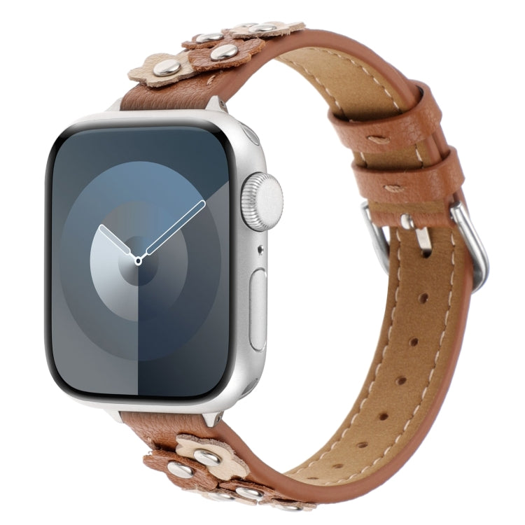 Stitched Flower Leather Watch Band, For Apple Watch 42mm, For Apple Watch 38mm