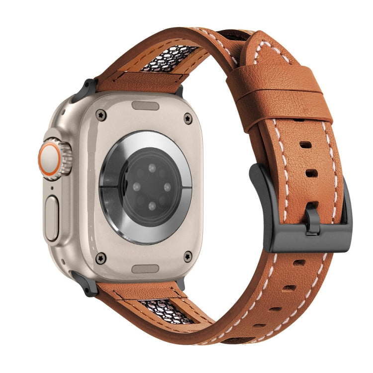 Mesh Calfskin Genuine Leather Watch Band, For Apple Watch SE 2023 44mm, For Apple Watch SE 2023 40mm, For Apple Watch Ultra 2 49mm