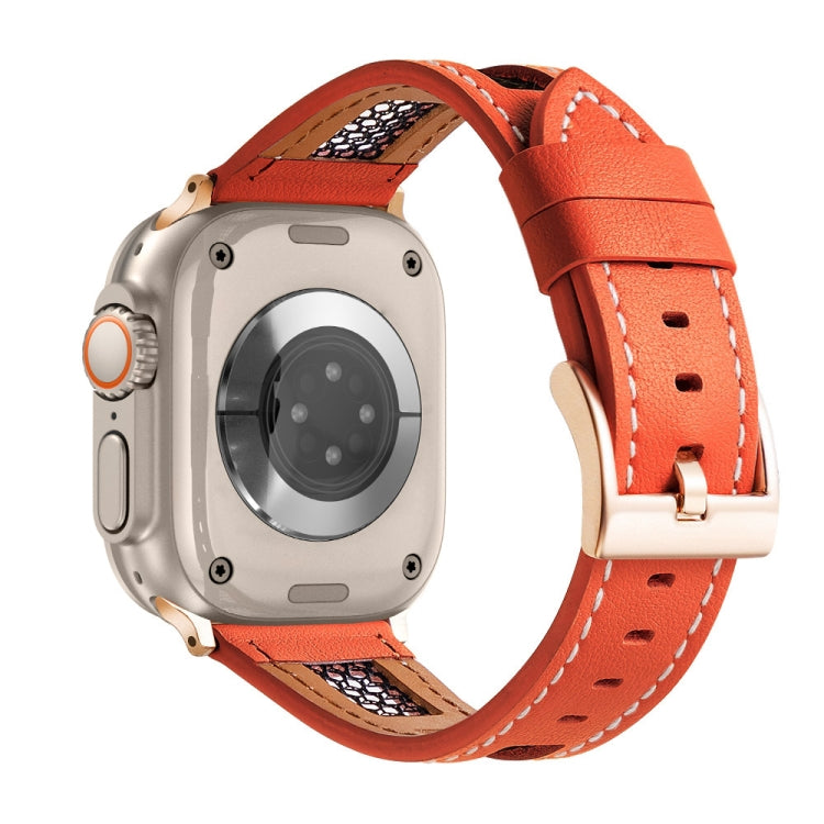 Mesh Calfskin Genuine Leather Watch Band, For Apple Watch Series 9 45mm, For Apple Watch Series 9 41mm, For Apple Watch Ultra 49mm