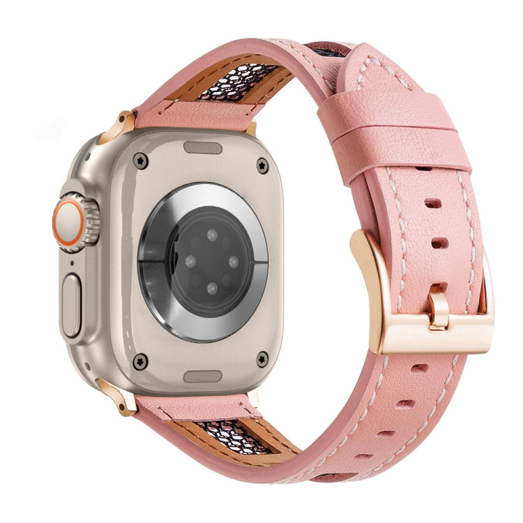 Mesh Calfskin Genuine Leather Watch Band, For Apple Watch Series 9 45mm, For Apple Watch Series 9 41mm, For Apple Watch Ultra 49mm