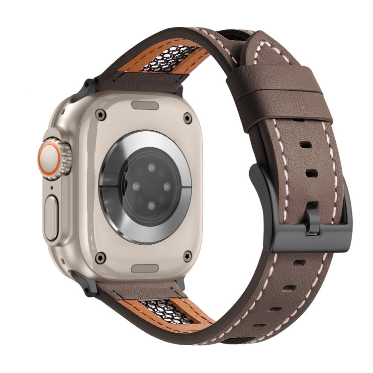 Mesh Calfskin Genuine Leather Watch Band, For Apple Watch Series 9 45mm, For Apple Watch Series 9 41mm, For Apple Watch Ultra 49mm