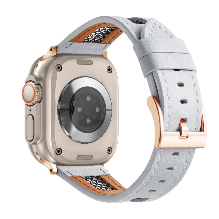 Mesh Calfskin Genuine Leather Watch Band, For Apple Watch Series 9 45mm, For Apple Watch Series 9 41mm, For Apple Watch Ultra 49mm