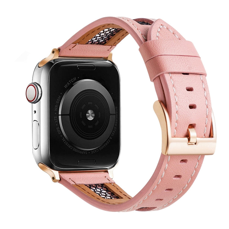 Mesh Calfskin Genuine Leather Watch Band, For Apple Watch Series 4 44mm, For Apple Watch Series 4 40mm, For Apple Watch Series 3 38mm