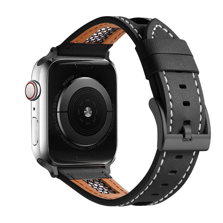 Mesh Calfskin Genuine Leather Watch Band, For Apple Watch Series 4 44mm, For Apple Watch Series 4 40mm, For Apple Watch Series 3 38mm