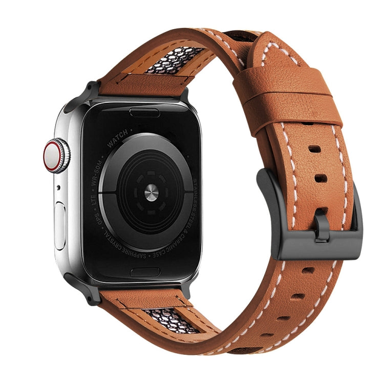 Mesh Calfskin Genuine Leather Watch Band, For Apple Watch Series 4 44mm, For Apple Watch Series 4 40mm, For Apple Watch Series 3 38mm