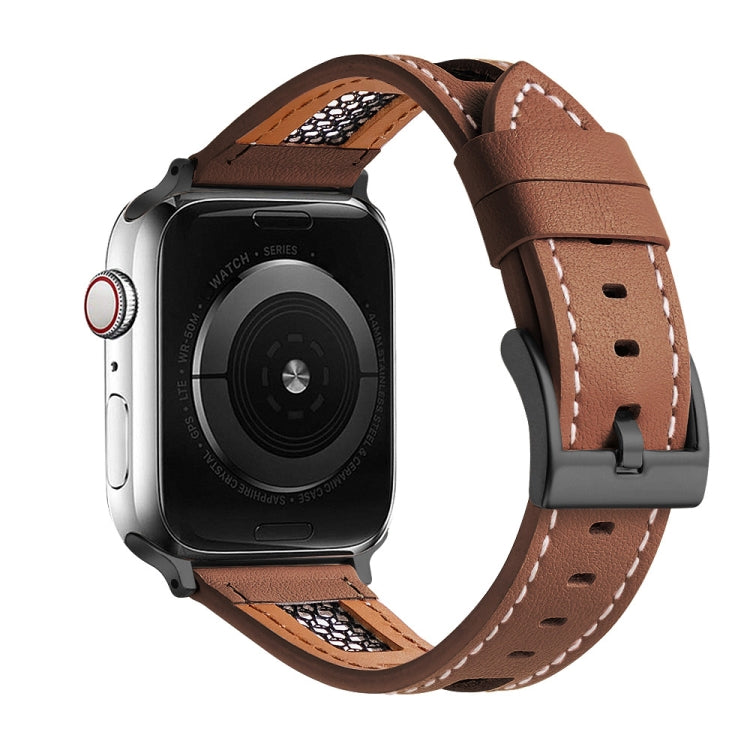 Mesh Calfskin Genuine Leather Watch Band, For Apple Watch Series 3 42mm, For Apple Watch Series 2 42mm, For Apple Watch Series 2 38mm
