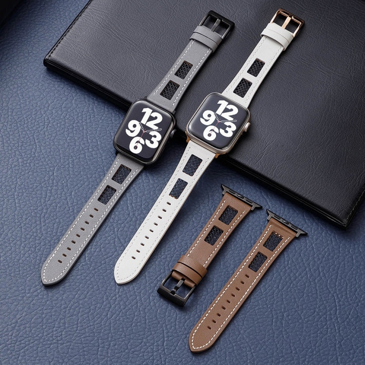 Mesh Calfskin Genuine Leather Watch Band, For Apple Watch Series 4 44mm, For Apple Watch Series 4 40mm, For Apple Watch Series 3 38mm