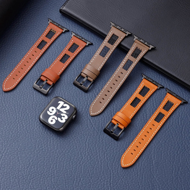 Mesh Calfskin Genuine Leather Watch Band, For Apple Watch Series 4 44mm, For Apple Watch Series 4 40mm, For Apple Watch Series 3 38mm