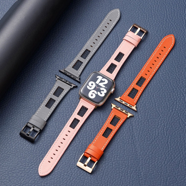 Mesh Calfskin Genuine Leather Watch Band, For Apple Watch Series 4 44mm, For Apple Watch Series 4 40mm, For Apple Watch Series 3 38mm
