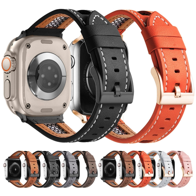 Mesh Calfskin Genuine Leather Watch Band, For Apple Watch SE 2023 44mm, For Apple Watch SE 2023 40mm, For Apple Watch Ultra 2 49mm