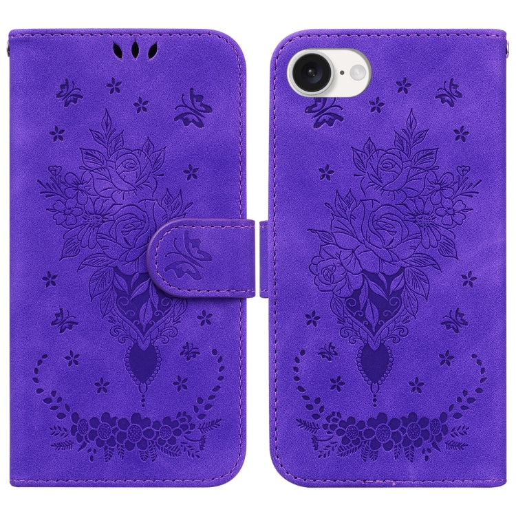 Butterfly Rose Embossed Leather Phone Case, iPhone 16e, For iPhone 16 Pro Max, For iPhone 16 Pro, For iPhone 16 Plus