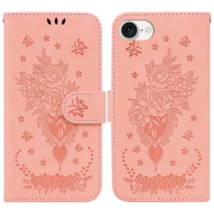 Butterfly Rose Embossed Leather Phone Case, iPhone 16e, For iPhone 16 Pro Max, For iPhone 16 Pro, For iPhone 16 Plus