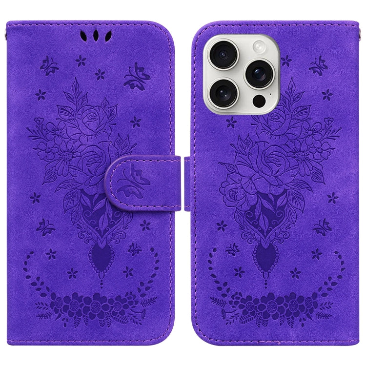 Butterfly Rose Embossed Leather Phone Case, iPhone 16e, For iPhone 16 Pro Max, For iPhone 16 Pro, For iPhone 16 Plus