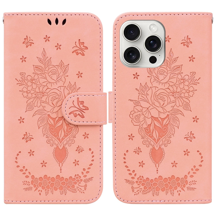 Butterfly Rose Embossed Leather Phone Case, iPhone 16e, For iPhone 16 Pro Max, For iPhone 16 Pro, For iPhone 16 Plus