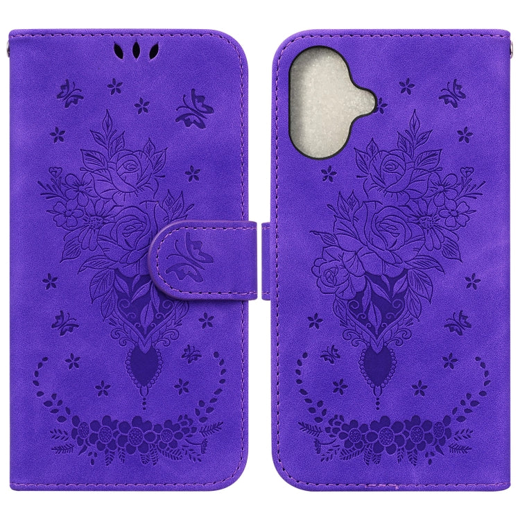 Butterfly Rose Embossed Leather Phone Case, iPhone 16e, For iPhone 16 Pro Max, For iPhone 16 Pro, For iPhone 16 Plus