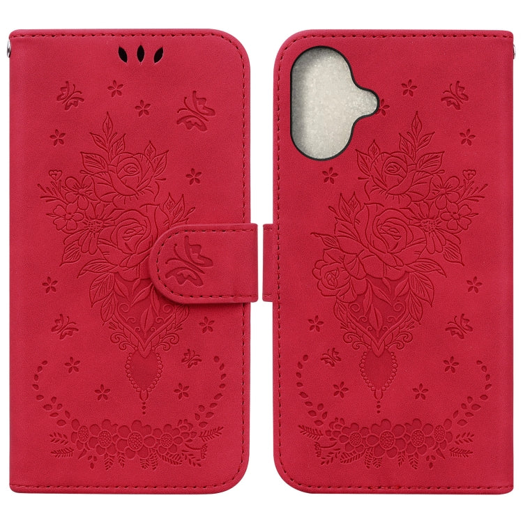 Butterfly Rose Embossed Leather Phone Case, iPhone 16e, For iPhone 16 Pro Max, For iPhone 16 Pro, For iPhone 16 Plus