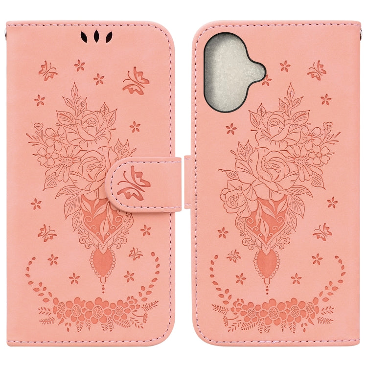 Butterfly Rose Embossed Leather Phone Case, iPhone 16e, For iPhone 16 Pro Max, For iPhone 16 Pro, For iPhone 16 Plus