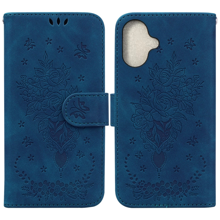 Butterfly Rose Embossed Leather Phone Case, For iPhone 16