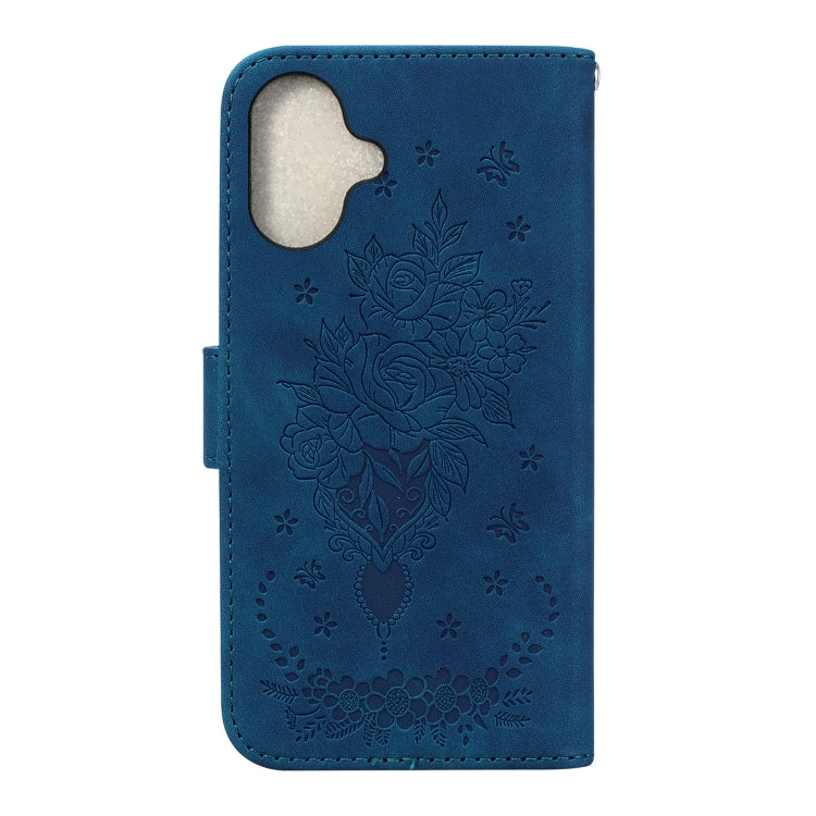 Butterfly Rose Embossed Leather Phone Case, For iPhone 16