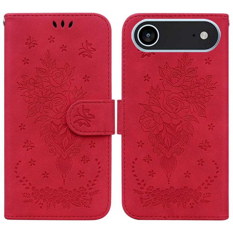 Butterfly Rose Embossed Leather Phone Case, For iPhone 17 Pro Max, For iPhone 17 Pro, For iPhone 17, For iPhone 17 Air