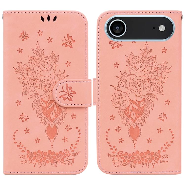 Butterfly Rose Embossed Leather Phone Case, iPhone 16e, For iPhone 16 Pro Max, For iPhone 16 Pro, For iPhone 16 Plus
