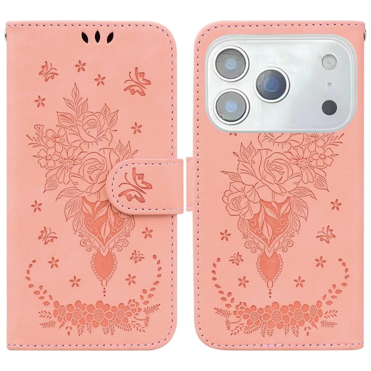 Butterfly Rose Embossed Leather Phone Case, For iPhone 17 Pro Max, For iPhone 17 Pro, For iPhone 17, For iPhone 17 Air