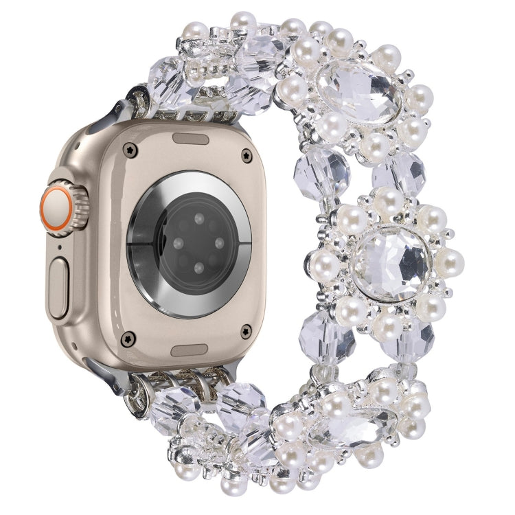 Beaded Pearl Gemstone Bracelet Watch Band, For Apple Watch SE 2023 44mm, For Apple Watch SE 2023 40mm, For Apple Watch Ultra 2 49mm, For Apple Watch Series 9 45mm, For Apple Watch Series 9 41mm, For Apple Watch Ultra 49mm