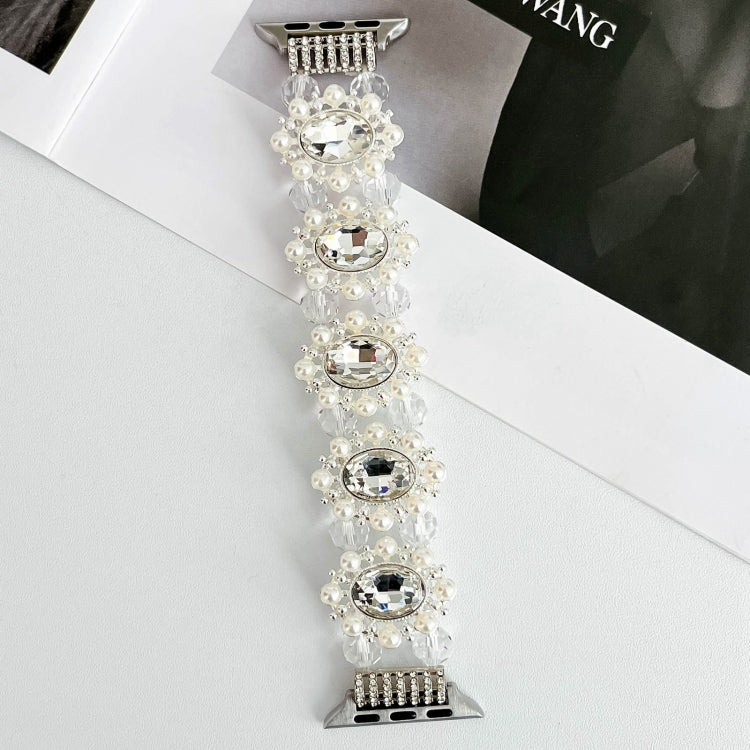 Beaded Pearl Gemstone Bracelet Watch Band, For Apple Watch Series 8 41mm, For Apple Watch Series 8 45mm, For Apple Watch SE 2022 40mm, For Apple Watch SE 2022 44mm, For Apple Watch Series 7 41mm, For Apple Watch Series 7 45mm