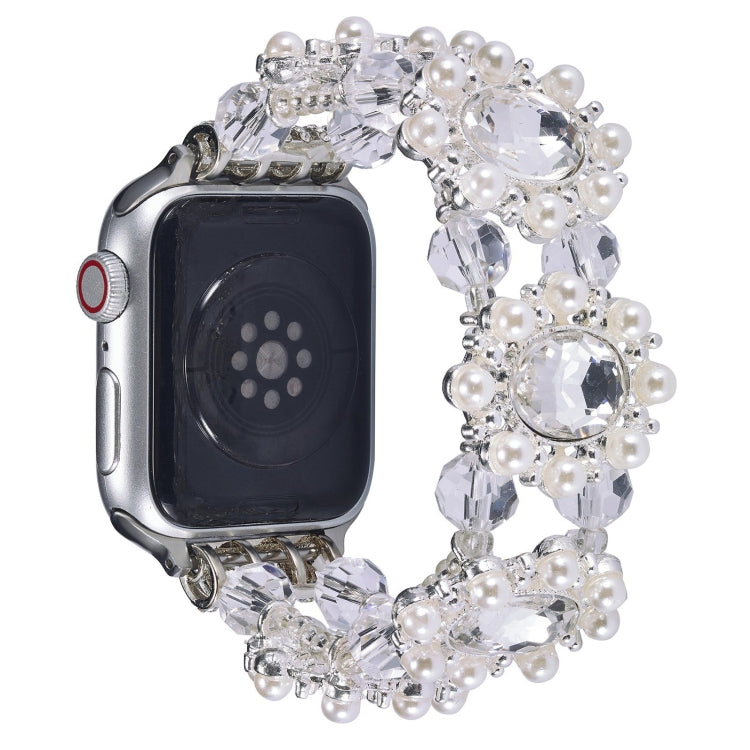 Beaded Pearl Gemstone Bracelet Watch Band, For Apple Watch Series 8 41mm, For Apple Watch Series 8 45mm, For Apple Watch SE 2022 40mm, For Apple Watch SE 2022 44mm, For Apple Watch Series 7 41mm, For Apple Watch Series 7 45mm