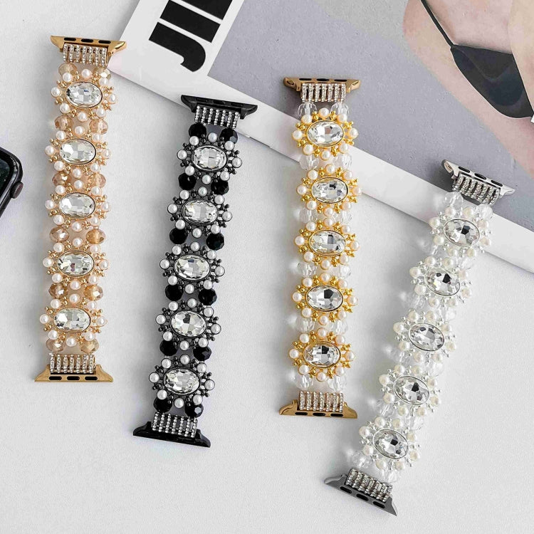Beaded Pearl Gemstone Bracelet Watch Band, For Apple Watch Series 8 41mm, For Apple Watch Series 8 45mm, For Apple Watch SE 2022 40mm, For Apple Watch SE 2022 44mm, For Apple Watch Series 7 41mm, For Apple Watch Series 7 45mm