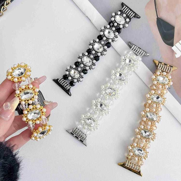 Beaded Pearl Gemstone Bracelet Watch Band, For Apple Watch Series 8 41mm, For Apple Watch Series 8 45mm, For Apple Watch SE 2022 40mm, For Apple Watch SE 2022 44mm, For Apple Watch Series 7 41mm, For Apple Watch Series 7 45mm