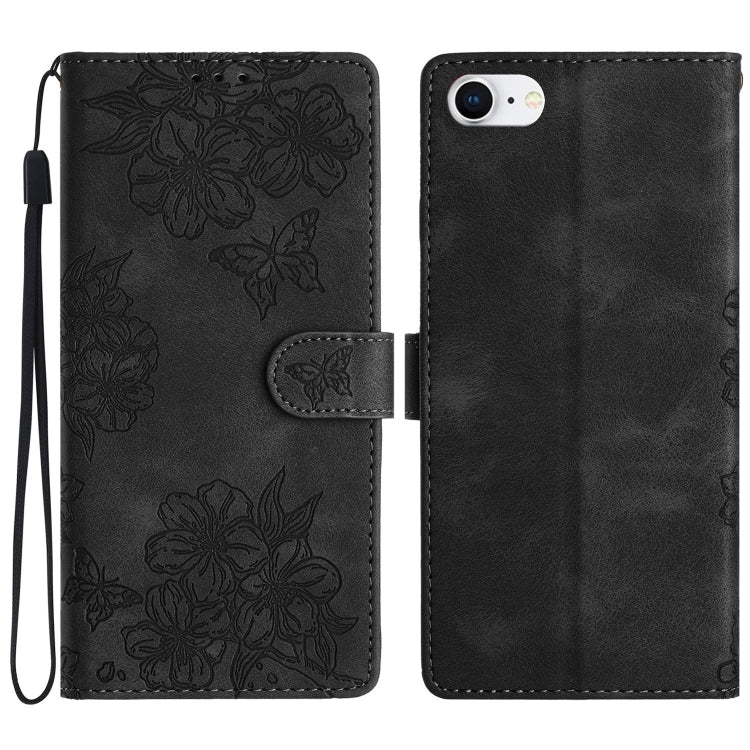 Cherry Blossom Butterfly Skin Feel Embossed PU Phone Case, For iPhone 14 Pro, For iPhone 14 Pro Max, For iPhone SE 2022 / SE 2020
