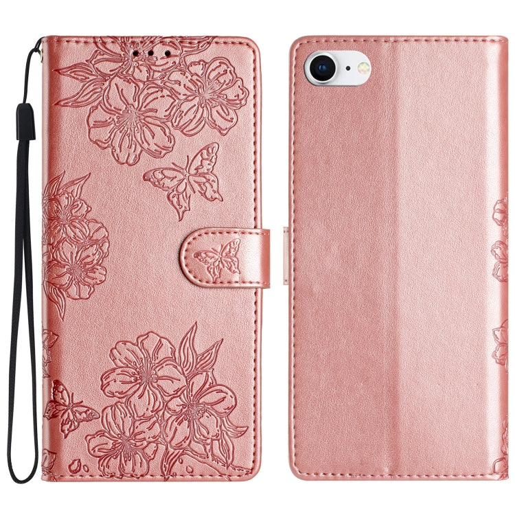 Cherry Blossom Butterfly Skin Feel Embossed PU Phone Case, For iPhone 14 Pro, For iPhone 14 Pro Max, For iPhone SE 2022 / SE 2020