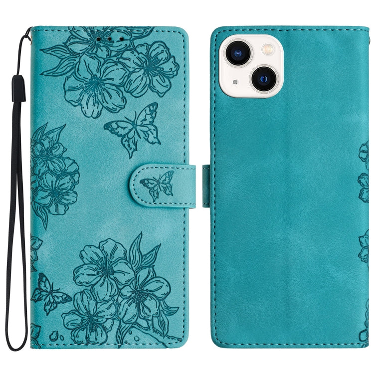 Cherry Blossom Butterfly Skin Feel Embossed PU Phone Case, For iPhone 13 Pro Max, For iPhone 13 Pro, For iPhone 13