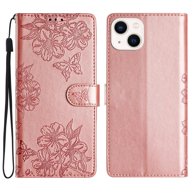 Cherry Blossom Butterfly Skin Feel Embossed PU Phone Case, For iPhone 13 Pro Max, For iPhone 13 Pro, For iPhone 13
