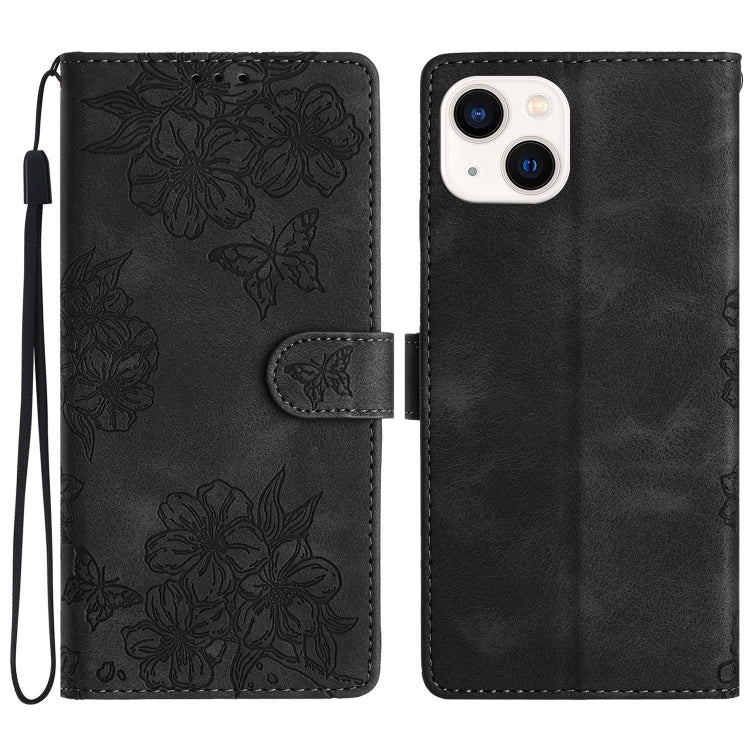Cherry Blossom Butterfly Skin Feel Embossed PU Phone Case, For iPhone 13 mini, For iPhone 12 Pro Max, For iPhone 12 Pro