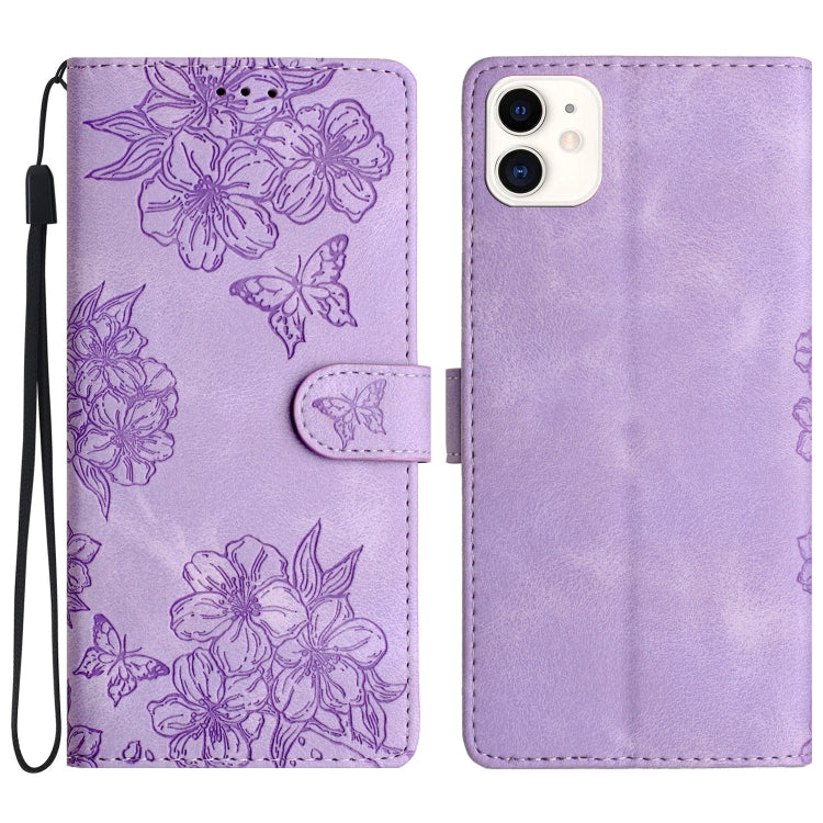 Cherry Blossom Butterfly Skin Feel Embossed PU Phone Case, For iPhone 12 mini, For iPhone 11 Pro Max, For iPhone 11