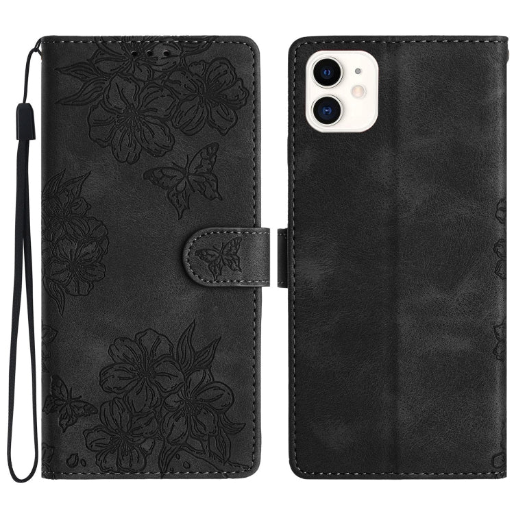 Cherry Blossom Butterfly Skin Feel Embossed PU Phone Case, For iPhone 12 mini, For iPhone 11 Pro Max, For iPhone 11