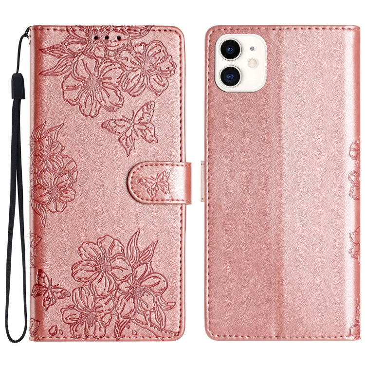 Cherry Blossom Butterfly Skin Feel Embossed PU Phone Case, For iPhone 12 mini, For iPhone 11 Pro Max, For iPhone 11