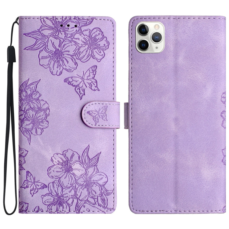 Cherry Blossom Butterfly Skin Feel Embossed PU Phone Case, For iPhone 12 mini, For iPhone 11 Pro Max, For iPhone 11