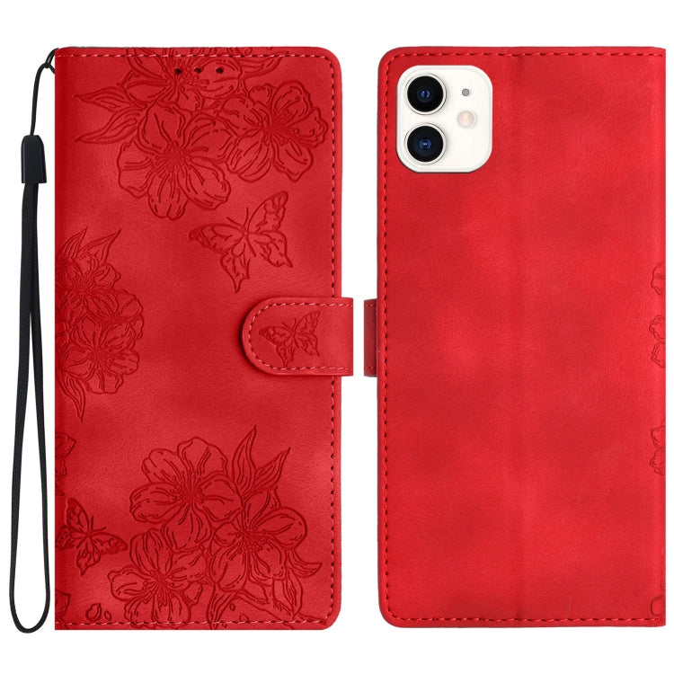 Cherry Blossom Butterfly Skin Feel Embossed PU Phone Case, For iPhone 12 mini, For iPhone 11 Pro Max, For iPhone 11