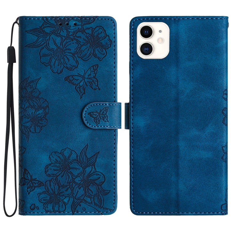 Cherry Blossom Butterfly Skin Feel Embossed PU Phone Case, For iPhone 12 mini, For iPhone 11 Pro Max, For iPhone 11