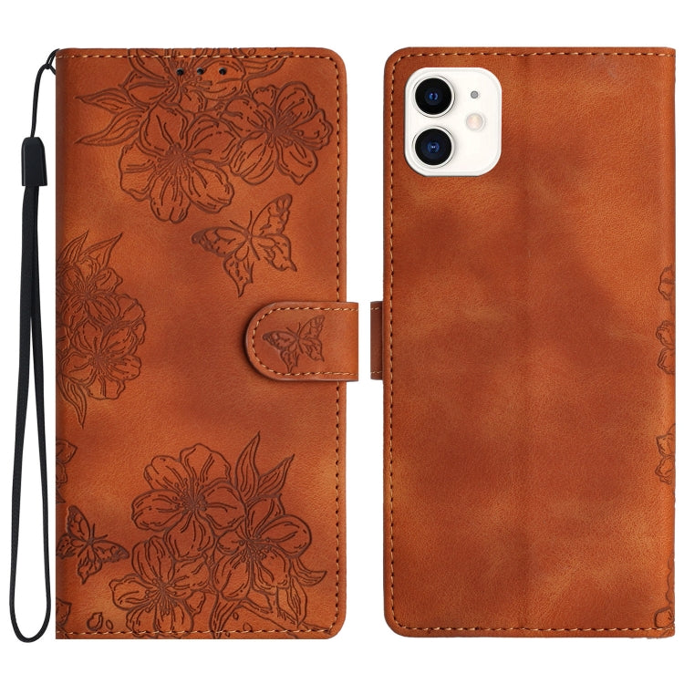 Cherry Blossom Butterfly Skin Feel Embossed PU Phone Case, For iPhone 12 mini, For iPhone 11 Pro Max, For iPhone 11