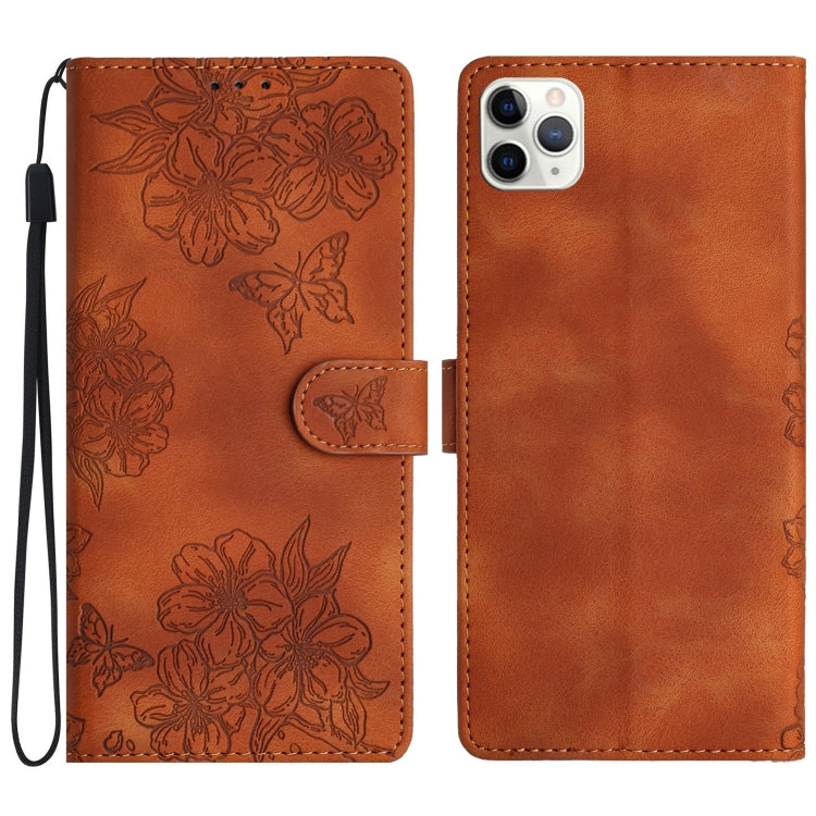 Cherry Blossom Butterfly Skin Feel Embossed PU Phone Case, For iPhone 11 Pro, For iPhone XS / X, For iPhone XR