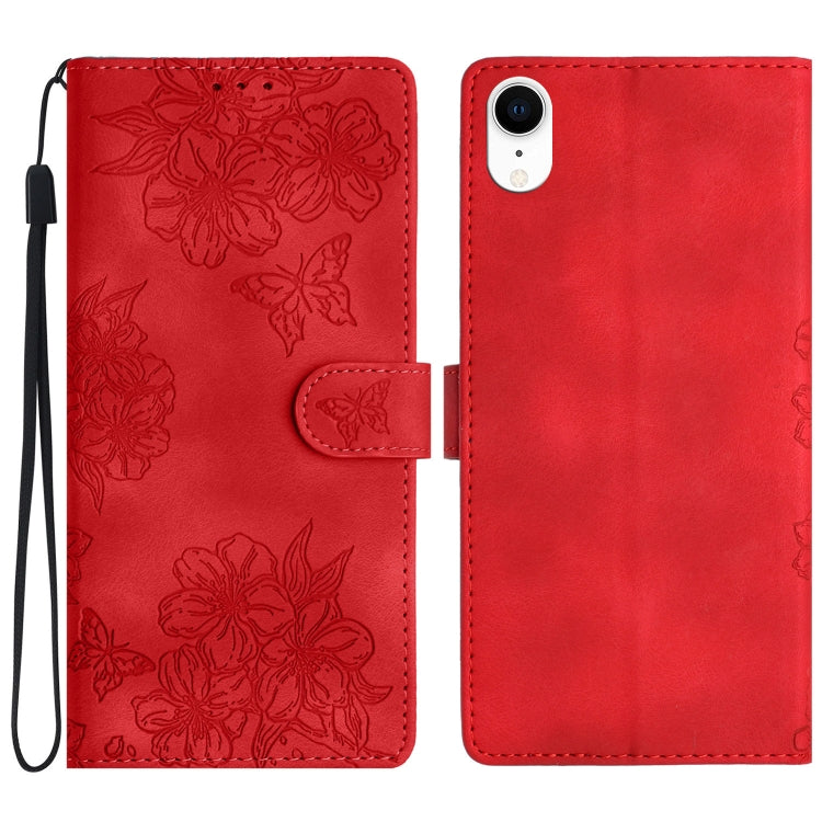 Cherry Blossom Butterfly Skin Feel Embossed PU Phone Case, For iPhone 11 Pro, For iPhone XS / X, For iPhone XR