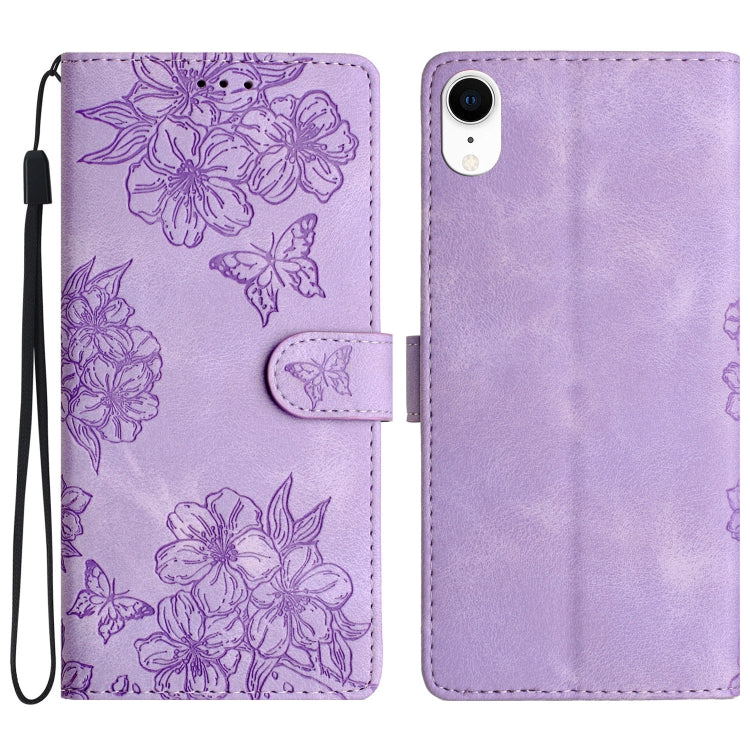 Cherry Blossom Butterfly Skin Feel Embossed PU Phone Case, For iPhone 11 Pro, For iPhone XS / X, For iPhone XR